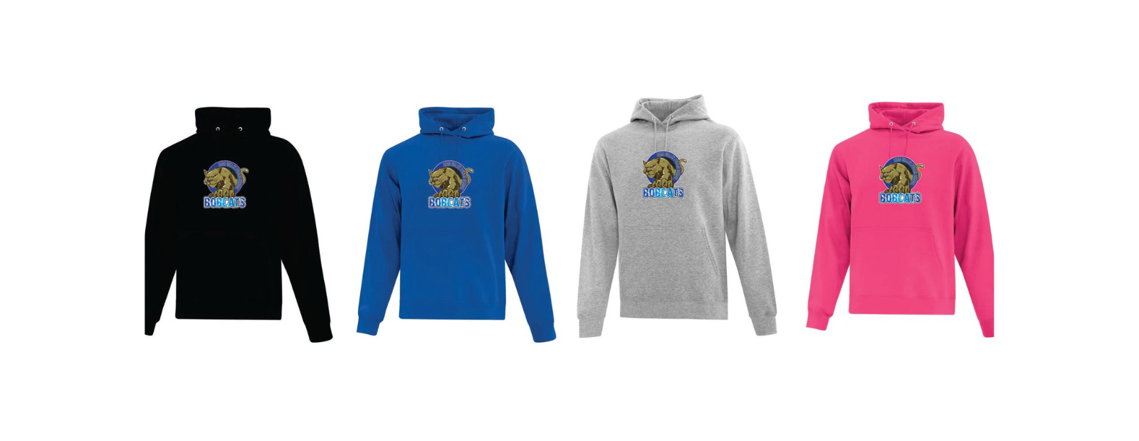 Beau Valley Hooded Sweatshirts in black, blue, gray, and pink